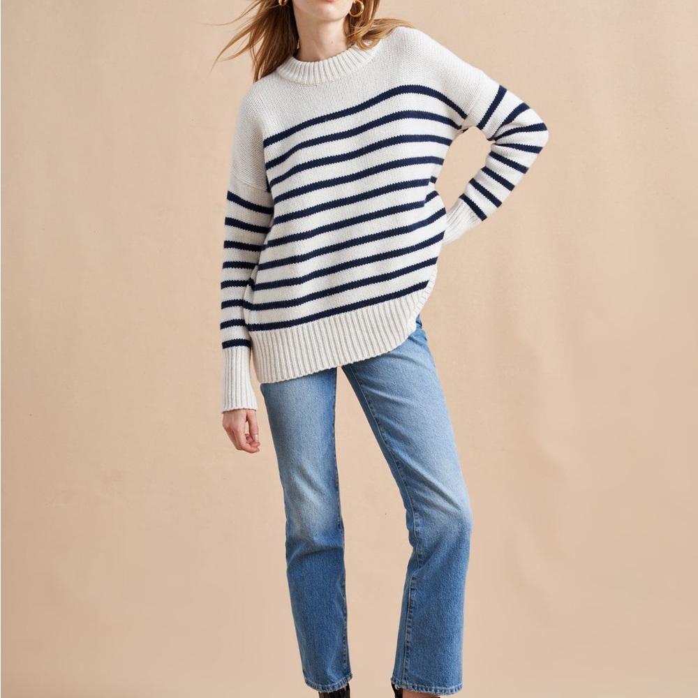 La Ligne Marin Sweater | US M | Cream/Navy Striped Wool & Cashmere Crewneck - Picture 12 of 16